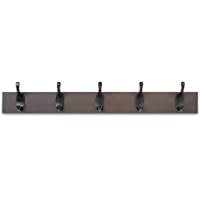 Amazon Basics - Perchero de madera de pared- 5 ganchos modernos 57 cm- Café